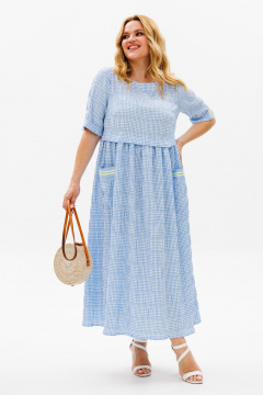 Длинное платье из жатки с завышенной талией и сборами Michel chic 2132/1 голубой - фото 2