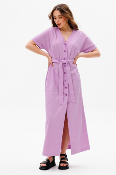 Приталенное миди платье из хлопка с расклешенной юбкой и карманами ANIDEN 77-1 лаванда - фото 5