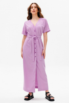 Приталенное миди платье из хлопка с расклешенной юбкой и карманами ANIDEN 77-1 лаванда - фото 4