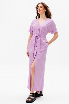 Приталенное миди платье из хлопка с расклешенной юбкой и карманами ANIDEN 77-1 лаванда - фото 2