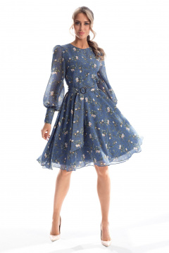 Платье без воротника, с талиевыми вытачками, съемным поясом Golden Valley 4708-1 голубой - фото 1