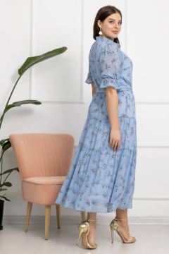 Платье с цветочным принтом, А-силуэт, съемный пояс, рукава-реглан Gold Style 2609 голубой - фото 2