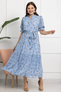 Платье с цветочным принтом, А-силуэт, съемный пояс, рукава-реглан Gold Style 2609 голубой - фото 1