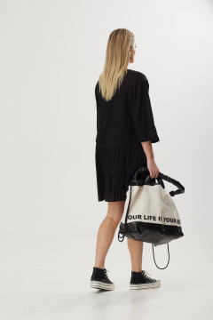 Платье свободного силуэта из хлопка с воланами и завязкой Твой имидж 1856 черный - фото 2