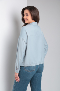 Голубая блуза с кокетками, кулисой и разрезами по бокам Modema м.734/1 - фото 3