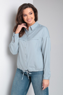 Голубая блуза с кокетками, кулисой и разрезами по бокам Modema м.734/1 - фото 2