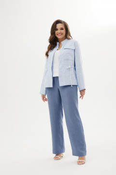 Жакет льняной прямой на молнии из текстиля для повседневных образов MALI 124-017 голубой - фото 1