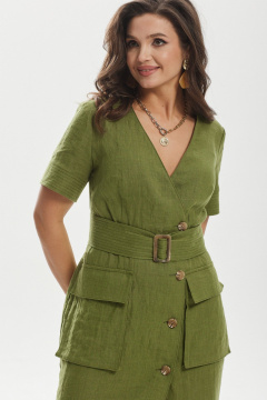 Платье полуприлегающего силуэта с пуговицами и объемными карманами MALI 424-027 хаки - фото 4