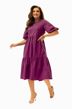 Платье А-силуэта с вышивкой и резинкой на рукавах из льна MALI 424-029 фуксия - фото 5