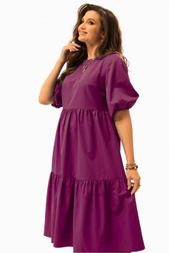 Платье А-силуэта с вышивкой и резинкой на рукавах из льна MALI 424-029 фуксия - фото 4