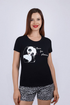 Пижама майка и шорты из эластичного хлопка для дома Verally 382-1 панда - фото 1