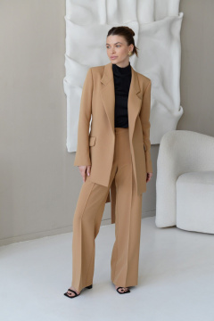 Широкие брюки с стрелками и карманами из костюмной ткани HELEN BIRCH B008 кэмел - фото 4