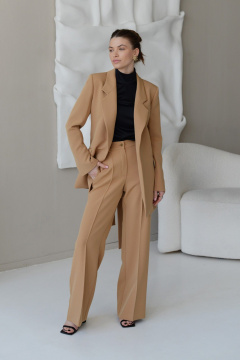 Широкие брюки с стрелками и карманами из костюмной ткани HELEN BIRCH B008 кэмел - фото 3
