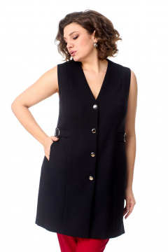 Жилет классический удлиненный с V-образным вырезом и пуговицami AMUARt 1002 черный - фото 2