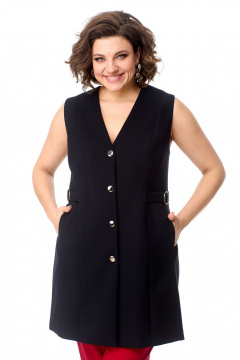 Жилет классический удлиненный с V-образным вырезом и пуговицami AMUARt 1002 черный - фото 1