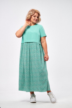 Платье макси из двух видов ткани с карманами AMUARt 1007 мята - фото 5