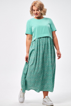 Платье макси из двух видов ткани с карманами AMUARt 1007 мята - фото 4