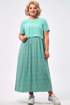 Платье макси из двух видов ткани с карманами AMUARt 1007 мята - фото 3