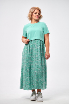 Платье макси из двух видов ткани с карманами AMUARt 1007 мята - фото 1