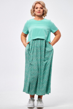 Платье макси из двух видов ткани с карманами AMUARt 1007 мята - фото 2