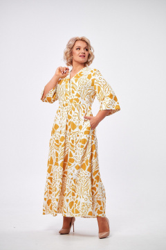 Платье макси с воланами и застежкой на пуговицы AMUARt 1008 горчица+белый - фото 4