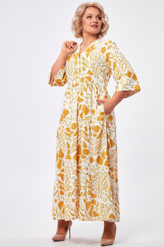 Платье макси с воланами и застежкой на пуговицы AMUARt 1008 горчица+белый - фото 2