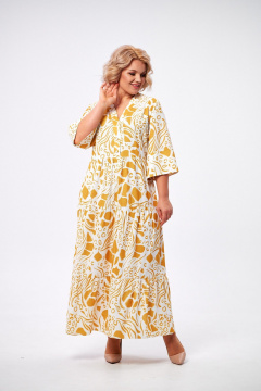 Платье макси с воланами и застежкой на пуговицы AMUARt 1008 горчица+белый - фото 1