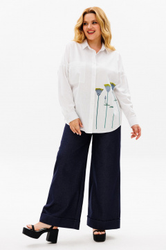 Льняная белая рубашка оверсайз с длинным рукавом и декоративным принтом Michel chic 784 молочный - фото 5