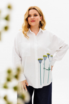 Льняная белая рубашка оверсайз с длинным рукавом и декоративным принтом Michel chic 784 молочный - фото 4