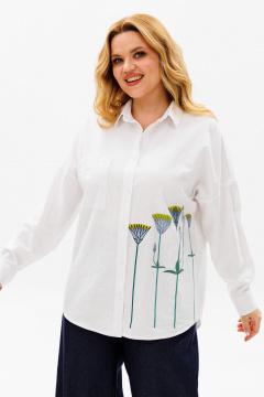 Льняная белая рубашка оверсайз с длинным рукавом и декоративным принтом Michel chic 784 молочный - фото 2