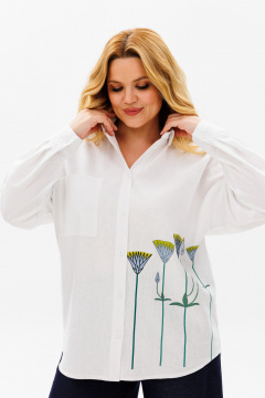 Льняная белая рубашка оверсайз с длинным рукавом и декоративным принтом Michel chic 784 молочный - фото 1