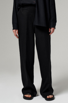 Брюки прямые широкие из льняной ткани на резинке Панда 180860w черный - фото 1