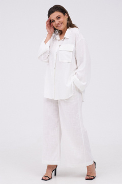 Льняной комплект: рубашка с накладными карманами и брюки KaVaRi 8023.1 белый - фото 5