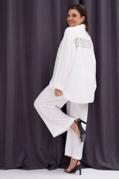 Льняной комплект: рубашка с накладными карманами и брюки KaVaRi 8023.1 белый - фото 2