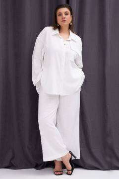 Льняной комплект: рубашка с накладными карманами и брюки KaVaRi 8023.1 белый - фото 1