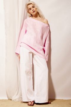 Розовая льняная рубашка свободного кроя с лодочными вырезами PINA 20789 розовый - фото 4