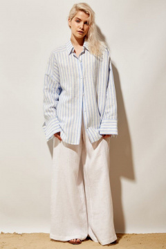 Оверсайз льняная рубашка в голубую полоску с разрезами PINA 20810 полоска_голубая - фото 1