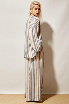 Мультиколор льняная рубашка свободного кроя с разрезами PINA 20811 полоска - фото 4