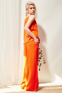 Оранжевый топ из льна на тонких бретелях лето PINA 20842 оранжевый - фото 3