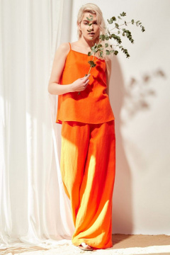 Оранжевый топ из льна на тонких бретелях лето PINA 20842 оранжевый - фото 2