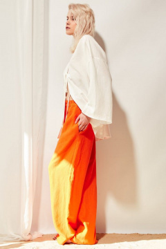 Палаццо из льна в ярком цвете с посадкой на резинке PINA 40159 оранжевый - фото 5
