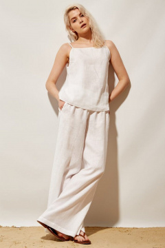 Летний топ из льняной ткани на тонких бретелях PINA 20842 белый - фото 2