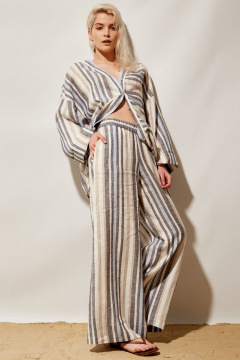 Палаццо из льна с полосатым принтом и высокой посадкой PINA 40160 полоска - фото 2