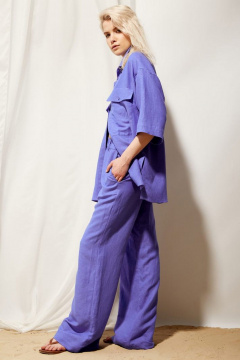 Брюки палаццо из льна с высокой посадкой и поясом PINA 40161 кобальт - фото 5