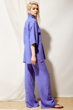 Брюки палаццо из льна с высокой посадкой и поясом PINA 40161 кобальт - фото 4