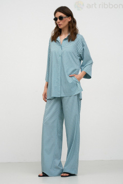Летний костюм из свободных брюк и рубашки из вискозы Art Ribbon M1034 - фото 3