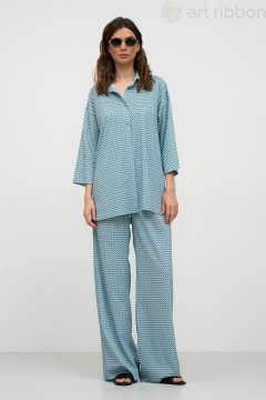 Летний костюм из свободных брюк и рубашки из вискозы Art Ribbon M1034 - фото 2