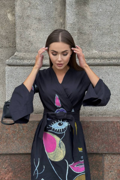 Платье-кимоно с ручной росписью, свободный крой, миди Pavlova 165/1 - фото 4