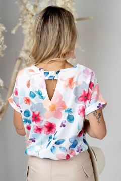 Блуза свободного силуэта с укороченными рукавами Nika.PL 0326 кветки - фото 2