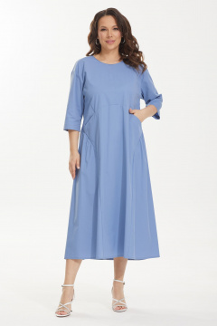 Голубое платье свободного кроя с карманами и рукавами по длине Магия моды 2440 голубой - фото 4
